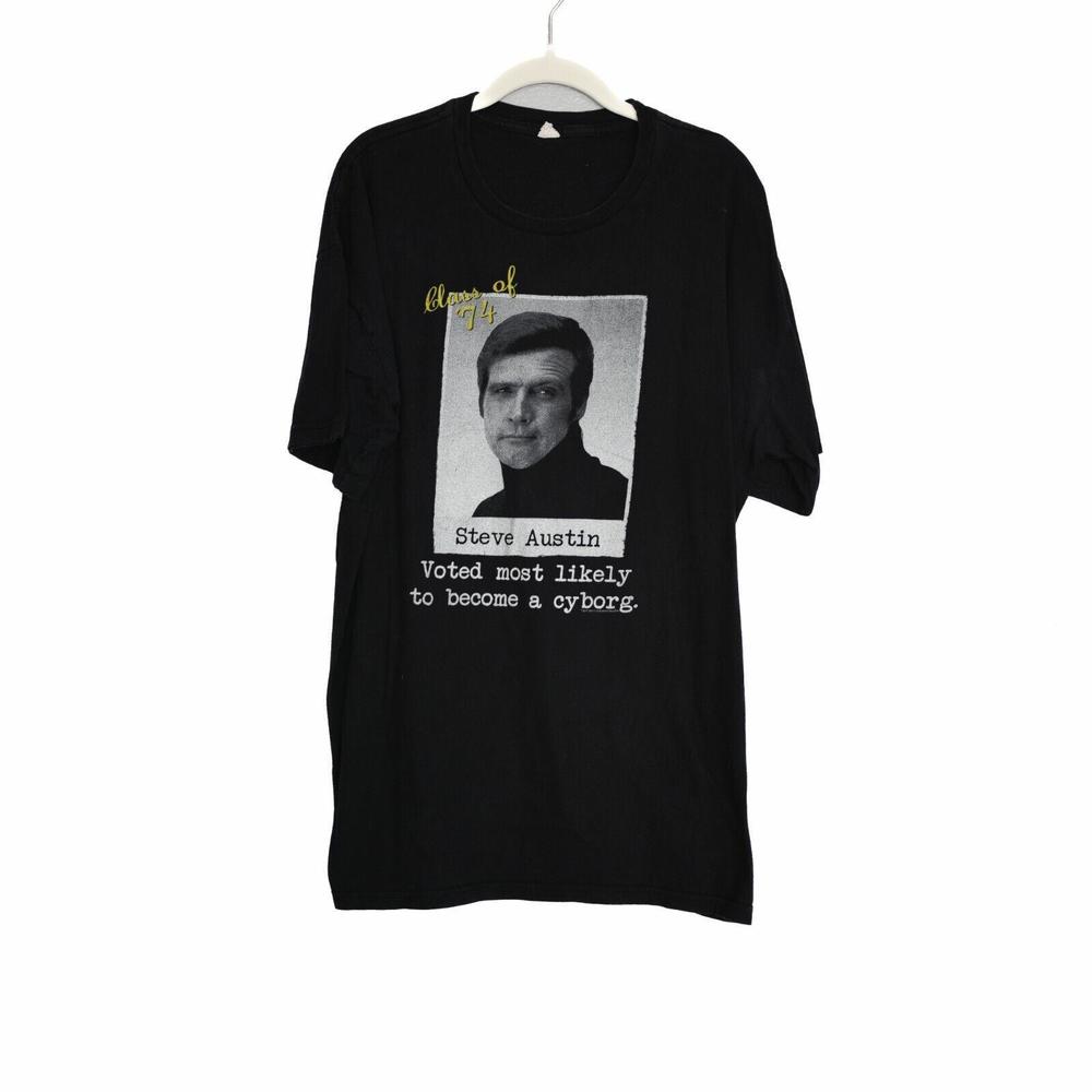 Magic Men Black Graphic T Shirt Class of '74 Steven Austin Crew Short Slv Sz 2XL